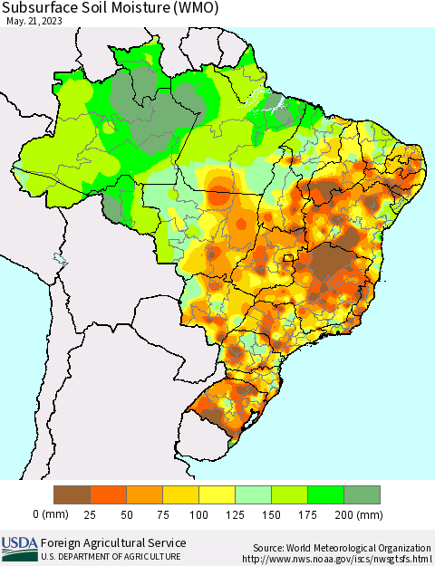 Brazil Subsurface Soil Moisture (WMO) Thematic Map For 5/15/2023 - 5/21/2023