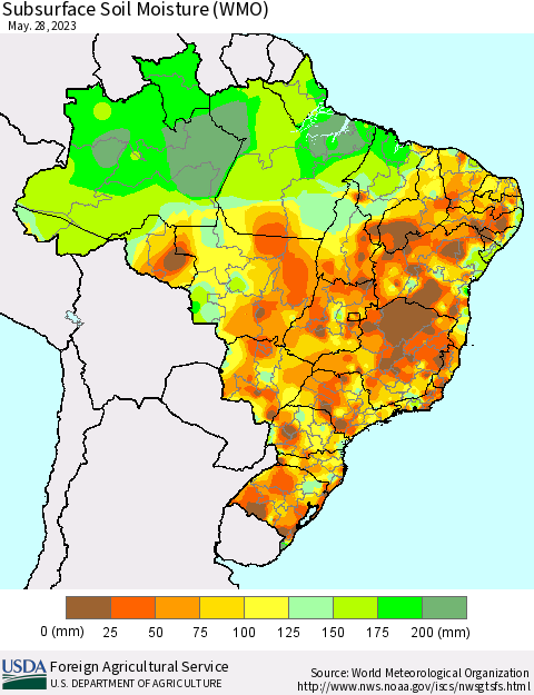 Brazil Subsurface Soil Moisture (WMO) Thematic Map For 5/22/2023 - 5/28/2023