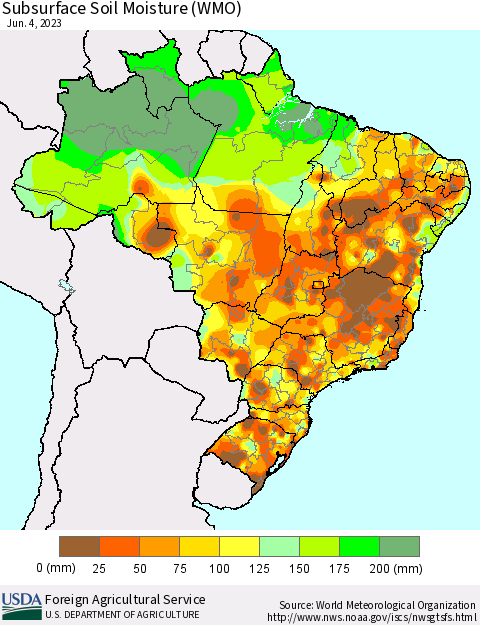 Brazil Subsurface Soil Moisture (WMO) Thematic Map For 5/29/2023 - 6/4/2023