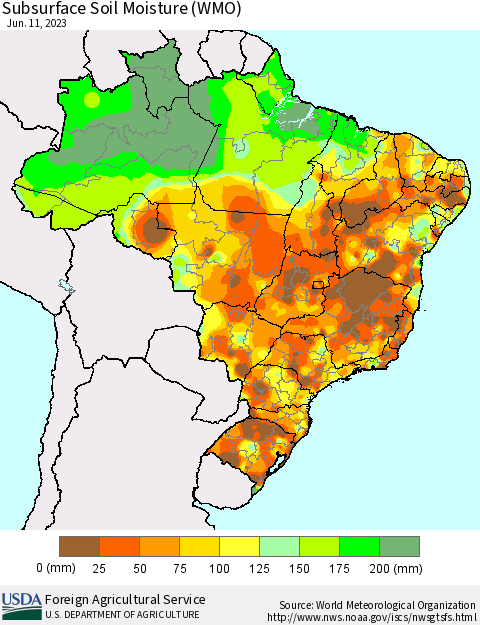 Brazil Subsurface Soil Moisture (WMO) Thematic Map For 6/5/2023 - 6/11/2023