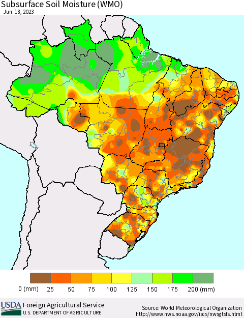 Brazil Subsurface Soil Moisture (WMO) Thematic Map For 6/12/2023 - 6/18/2023