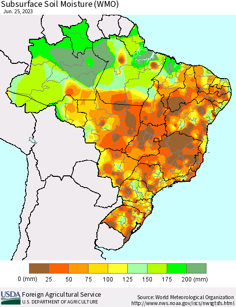 Brazil Subsurface Soil Moisture (WMO) Thematic Map For 6/19/2023 - 6/25/2023