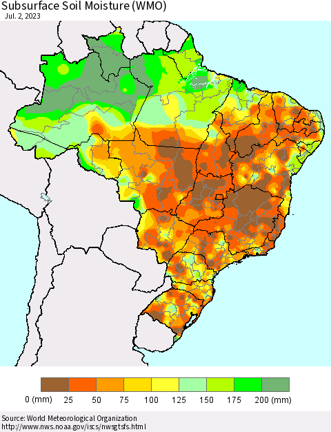 Brazil Subsurface Soil Moisture (WMO) Thematic Map For 6/26/2023 - 7/2/2023