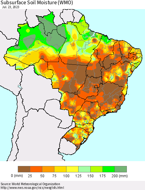 Brazil Subsurface Soil Moisture (WMO) Thematic Map For 7/17/2023 - 7/23/2023