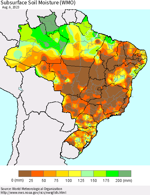 Brazil Subsurface Soil Moisture (WMO) Thematic Map For 7/31/2023 - 8/6/2023