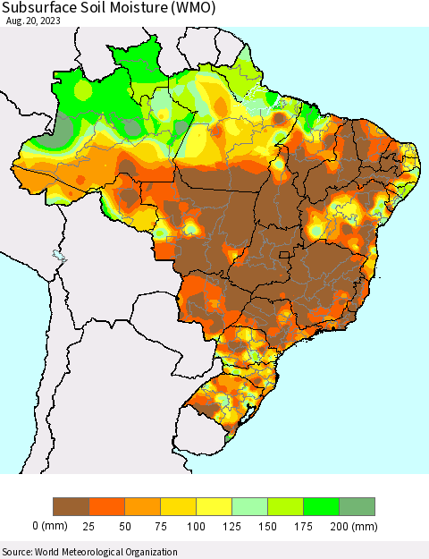 Brazil Subsurface Soil Moisture (WMO) Thematic Map For 8/14/2023 - 8/20/2023