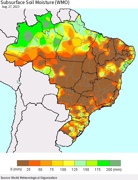 Brazil Subsurface Soil Moisture (WMO) Thematic Map For 8/21/2023 - 8/27/2023