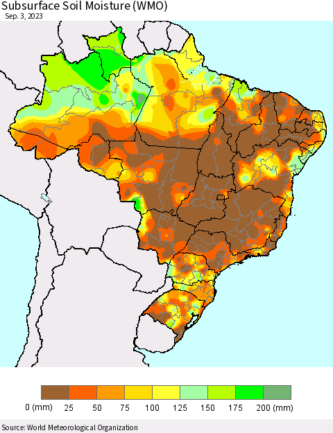Brazil Subsurface Soil Moisture (WMO) Thematic Map For 8/28/2023 - 9/3/2023
