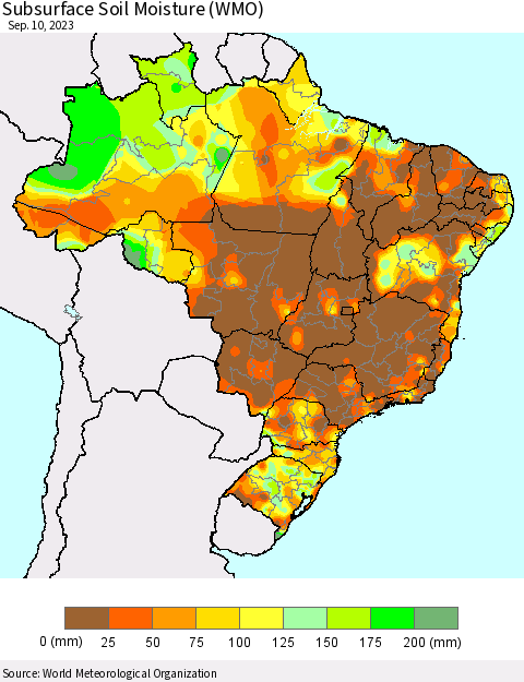 Brazil Subsurface Soil Moisture (WMO) Thematic Map For 9/4/2023 - 9/10/2023