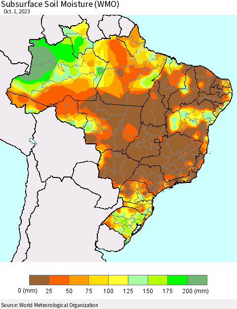 Brazil Subsurface Soil Moisture (WMO) Thematic Map For 9/25/2023 - 10/1/2023