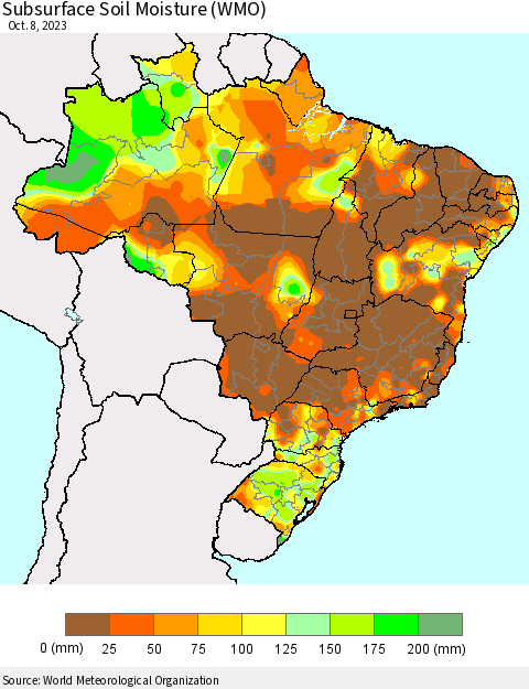 Brazil Subsurface Soil Moisture (WMO) Thematic Map For 10/2/2023 - 10/8/2023