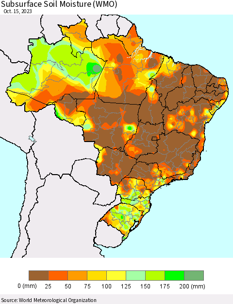 Brazil Subsurface Soil Moisture (WMO) Thematic Map For 10/9/2023 - 10/15/2023