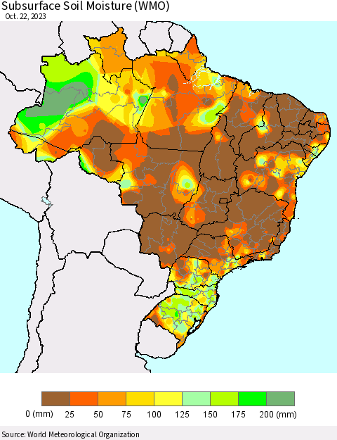 Brazil Subsurface Soil Moisture (WMO) Thematic Map For 10/16/2023 - 10/22/2023