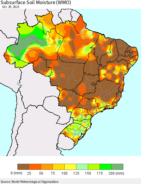 Brazil Subsurface Soil Moisture (WMO) Thematic Map For 10/23/2023 - 10/29/2023
