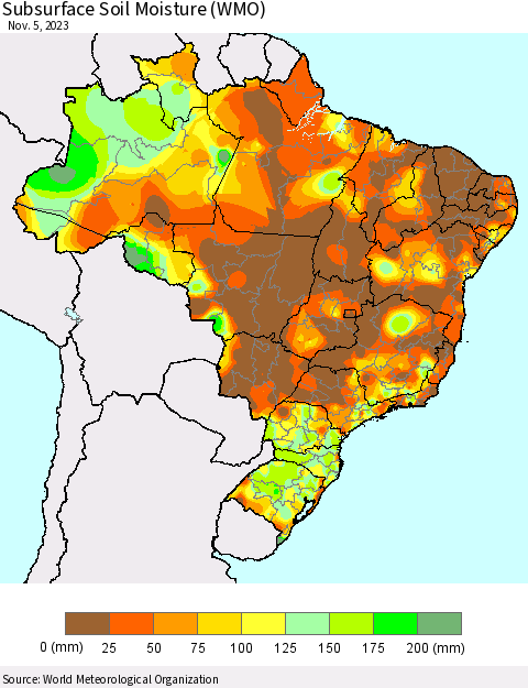 Brazil Subsurface Soil Moisture (WMO) Thematic Map For 10/30/2023 - 11/5/2023