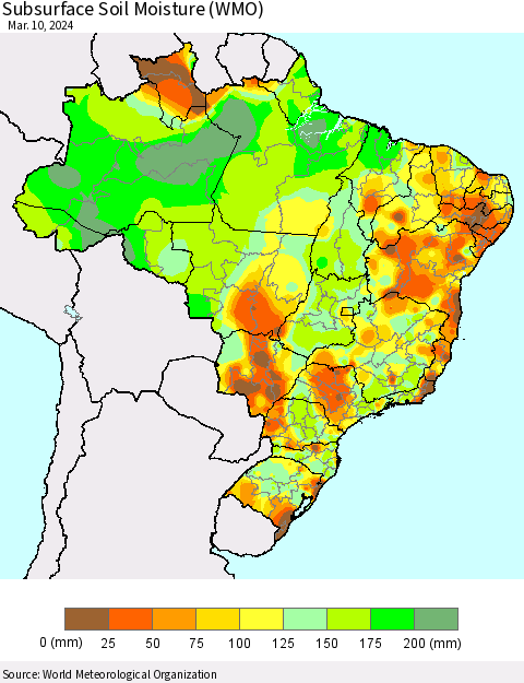 Brazil Subsurface Soil Moisture (WMO) Thematic Map For 3/4/2024 - 3/10/2024