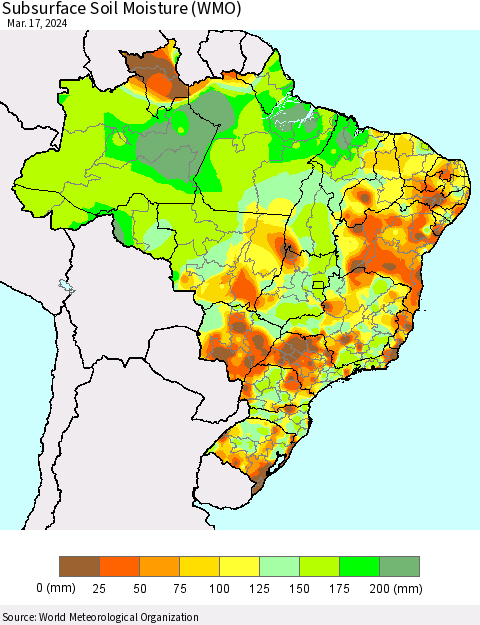 Brazil Subsurface Soil Moisture (WMO) Thematic Map For 3/11/2024 - 3/17/2024