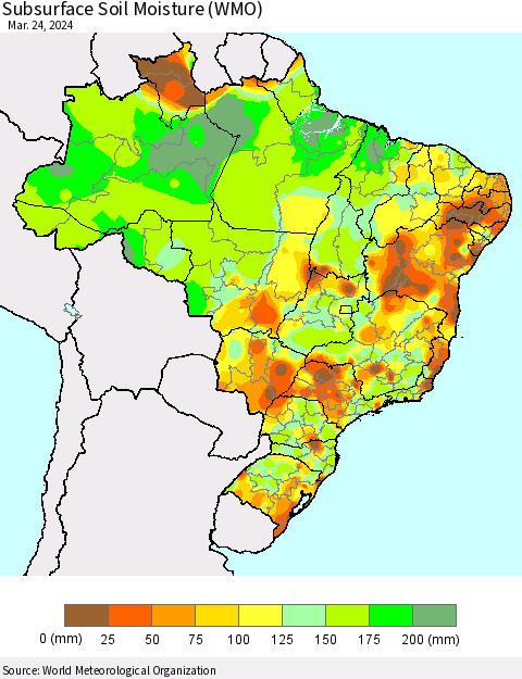Brazil Subsurface Soil Moisture (WMO) Thematic Map For 3/18/2024 - 3/24/2024