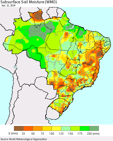 Brazil Subsurface Soil Moisture (WMO) Thematic Map For 4/15/2024 - 4/21/2024
