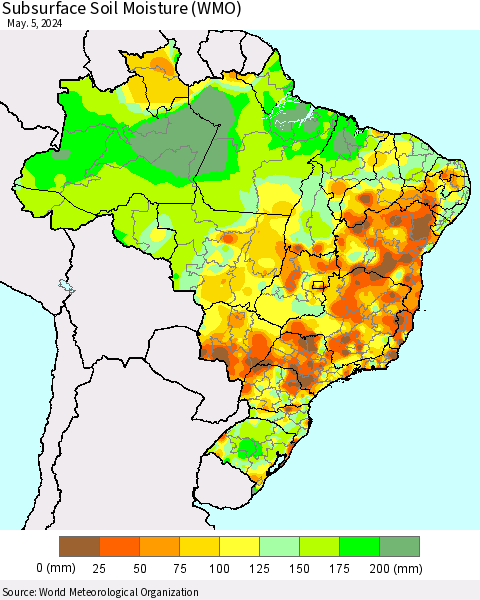 Brazil Subsurface Soil Moisture (WMO) Thematic Map For 4/29/2024 - 5/5/2024