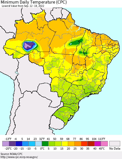Brazil Minimum Daily Temperature (CPC) Thematic Map For 9/12/2022 - 9/18/2022