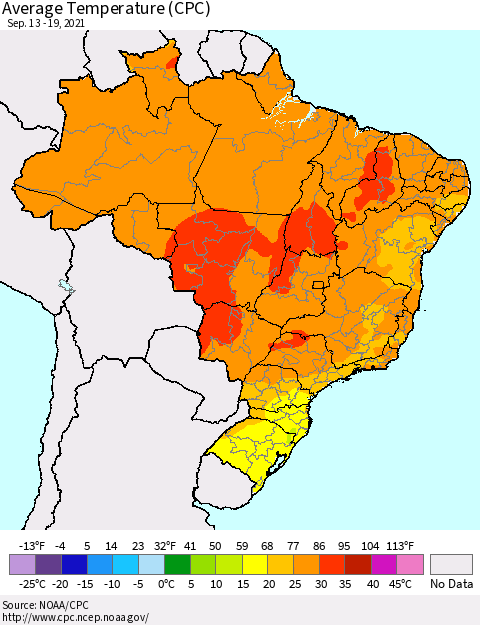 Brazil Average Temperature (CPC) Thematic Map For 9/13/2021 - 9/19/2021