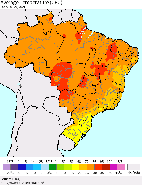 Brazil Average Temperature (CPC) Thematic Map For 9/20/2021 - 9/26/2021