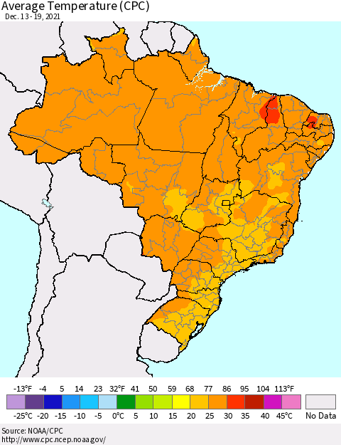 Brazil Average Temperature (CPC) Thematic Map For 12/13/2021 - 12/19/2021