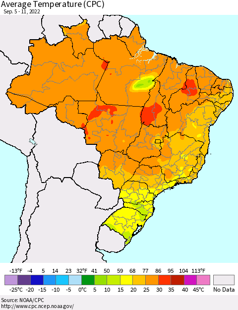 Brazil Average Temperature (CPC) Thematic Map For 9/5/2022 - 9/11/2022