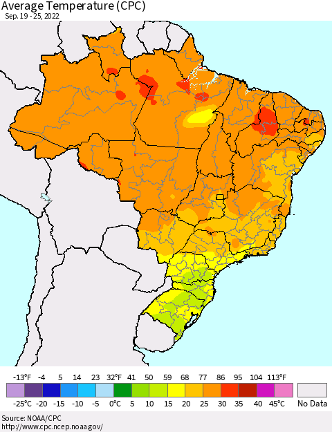 Brazil Average Temperature (CPC) Thematic Map For 9/19/2022 - 9/25/2022