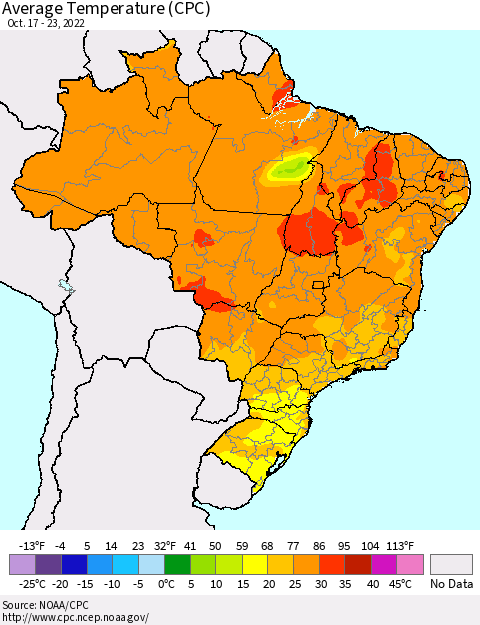 Brazil Average Temperature (CPC) Thematic Map For 10/17/2022 - 10/23/2022