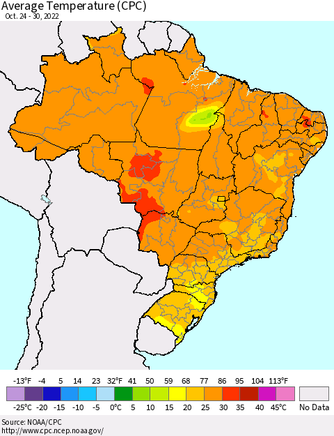 Brazil Average Temperature (CPC) Thematic Map For 10/24/2022 - 10/30/2022