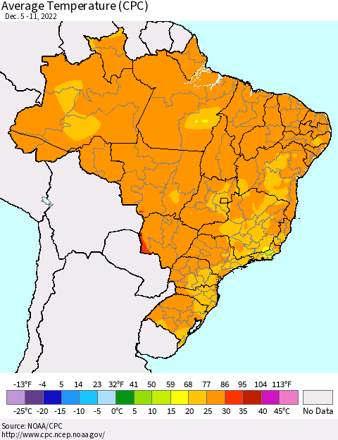 Brazil Average Temperature (CPC) Thematic Map For 12/5/2022 - 12/11/2022