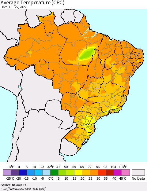 Brazil Average Temperature (CPC) Thematic Map For 12/19/2022 - 12/25/2022