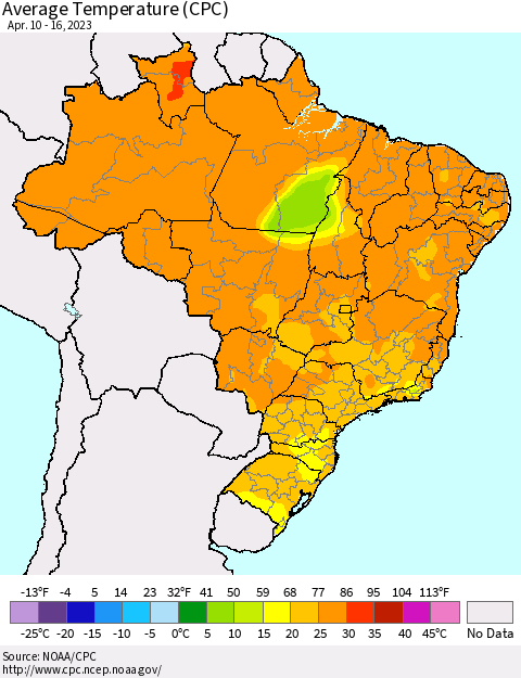 Brazil Average Temperature (CPC) Thematic Map For 4/10/2023 - 4/16/2023