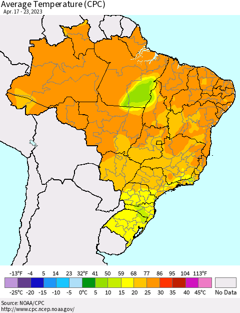 Brazil Average Temperature (CPC) Thematic Map For 4/17/2023 - 4/23/2023