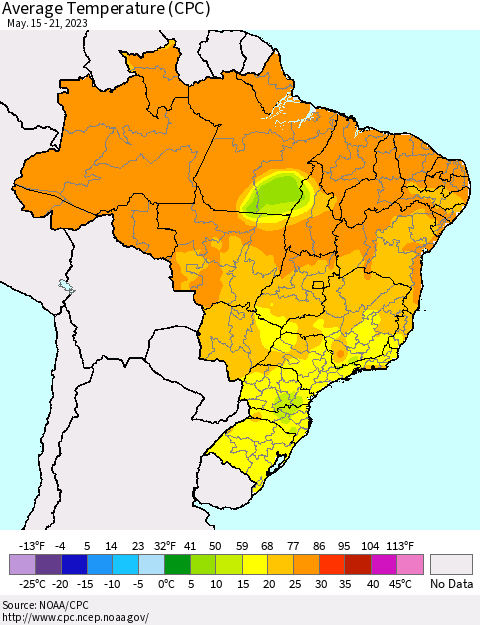 Brazil Average Temperature (CPC) Thematic Map For 5/15/2023 - 5/21/2023
