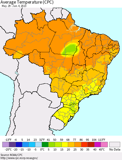 Brazil Average Temperature (CPC) Thematic Map For 5/29/2023 - 6/4/2023