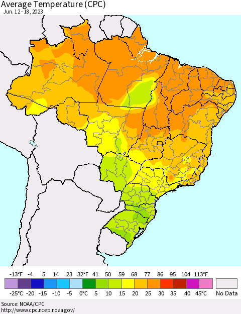 Brazil Average Temperature (CPC) Thematic Map For 6/12/2023 - 6/18/2023