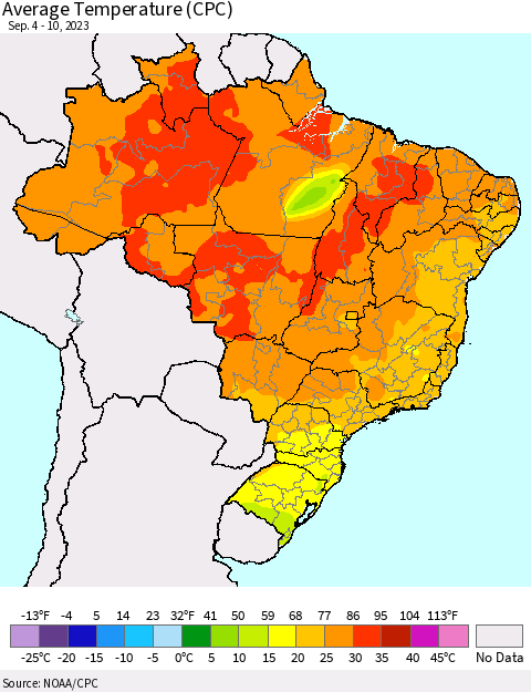 Brazil Average Temperature (CPC) Thematic Map For 9/4/2023 - 9/10/2023