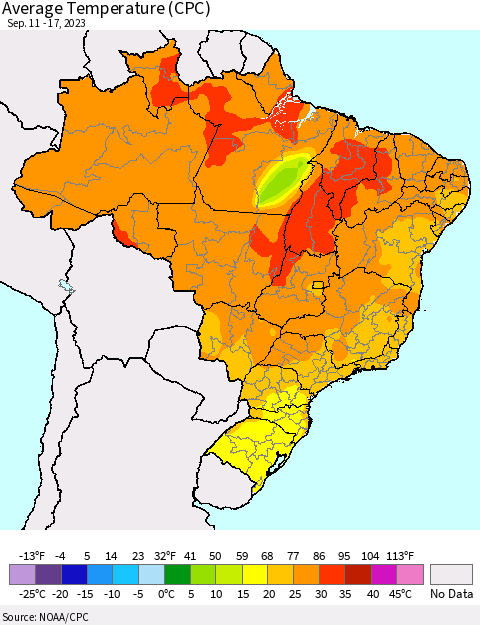 Brazil Average Temperature (CPC) Thematic Map For 9/11/2023 - 9/17/2023