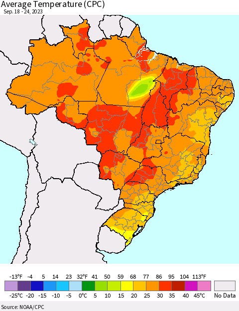 Brazil Average Temperature (CPC) Thematic Map For 9/18/2023 - 9/24/2023