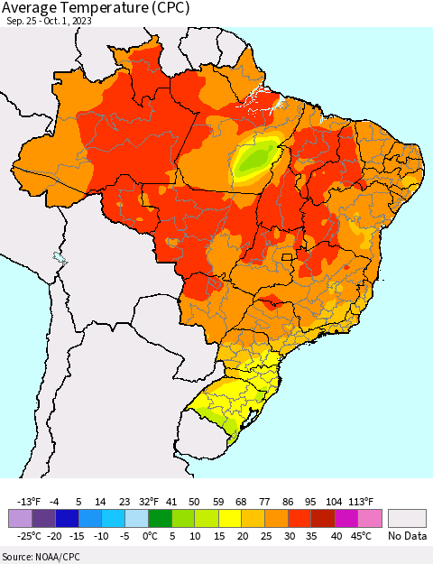 Brazil Average Temperature (CPC) Thematic Map For 9/25/2023 - 10/1/2023