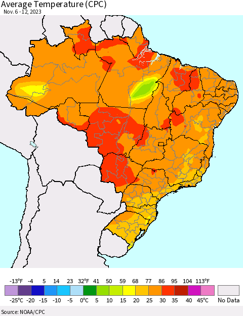 Brazil Average Temperature (CPC) Thematic Map For 11/6/2023 - 11/12/2023