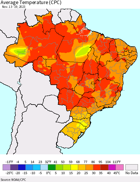 Brazil Average Temperature (CPC) Thematic Map For 11/13/2023 - 11/19/2023
