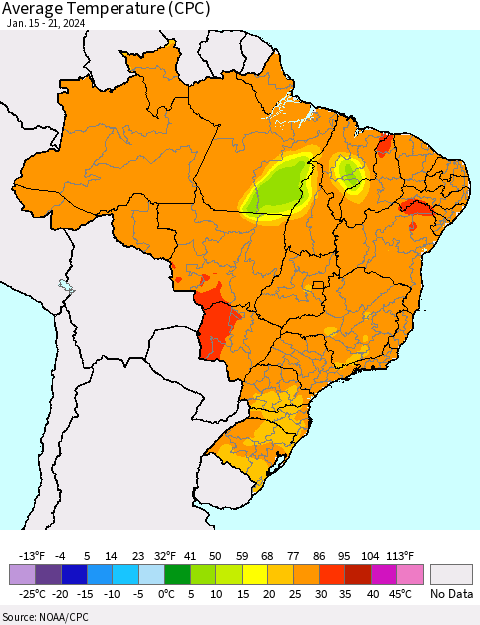 Brazil Average Temperature (CPC) Thematic Map For 1/15/2024 - 1/21/2024