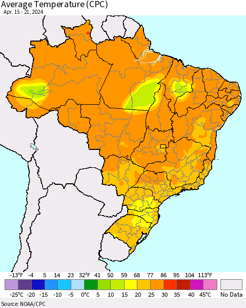 Brazil Average Temperature (CPC) Thematic Map For 4/15/2024 - 4/21/2024