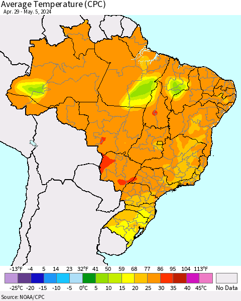 Brazil Average Temperature (CPC) Thematic Map For 4/29/2024 - 5/5/2024