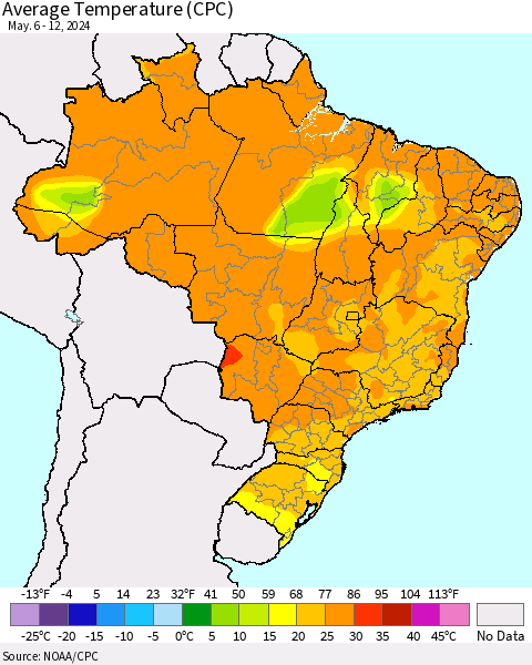 Brazil Average Temperature (CPC) Thematic Map For 5/6/2024 - 5/12/2024