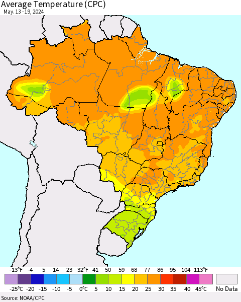 Brazil Average Temperature (CPC) Thematic Map For 5/13/2024 - 5/19/2024